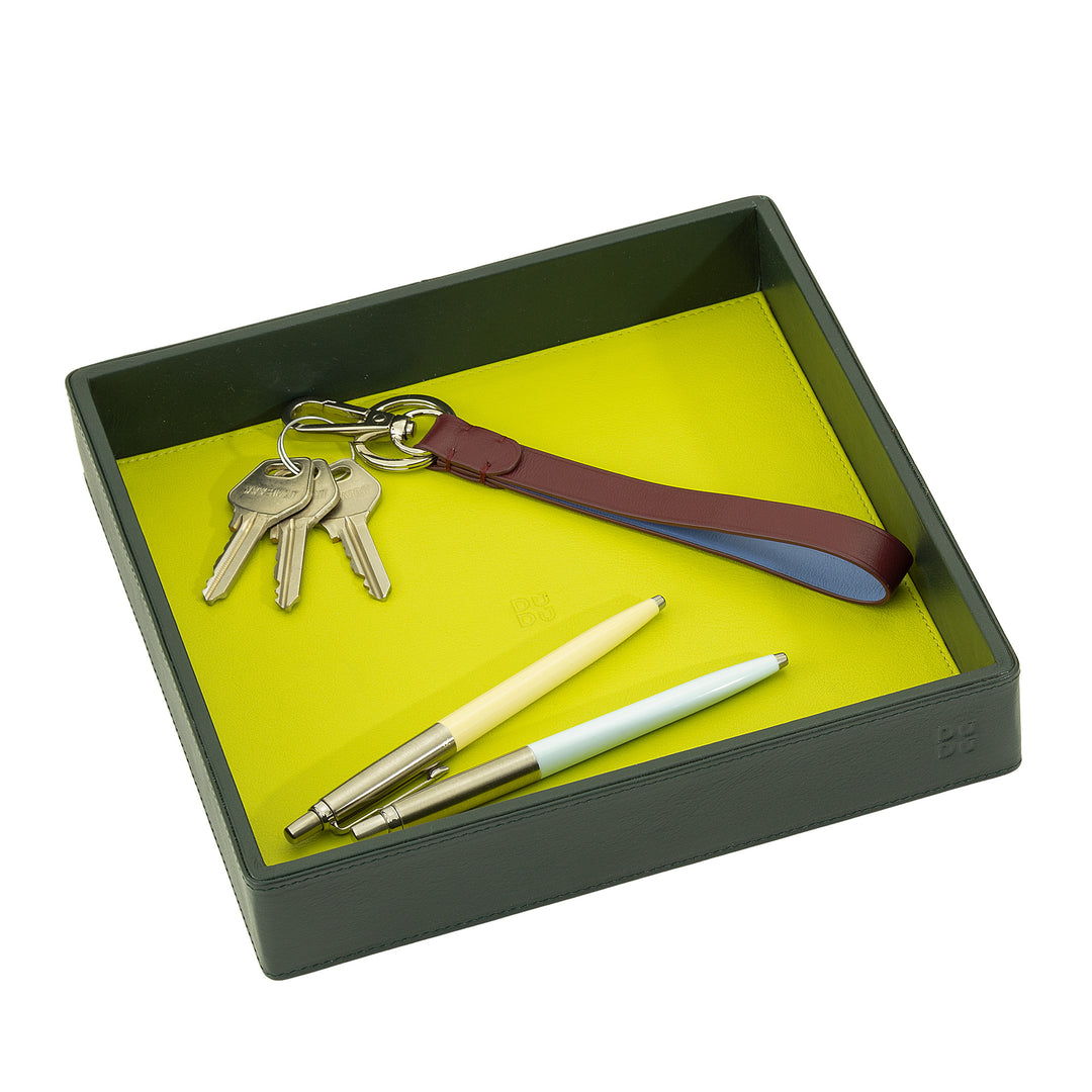 DuDu Empatatachetisch in farbenfrohe Leder -Design -Eingangstür mit Gegenständen mit Geschenkbox