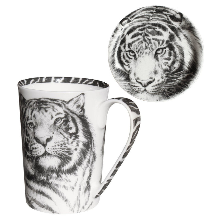 Taitù mug con coperchio tigre Wild Spirit h 12cm d 9cm 450ml porcellana Bone China 12-1-4-C - Gioielleria Capodagli