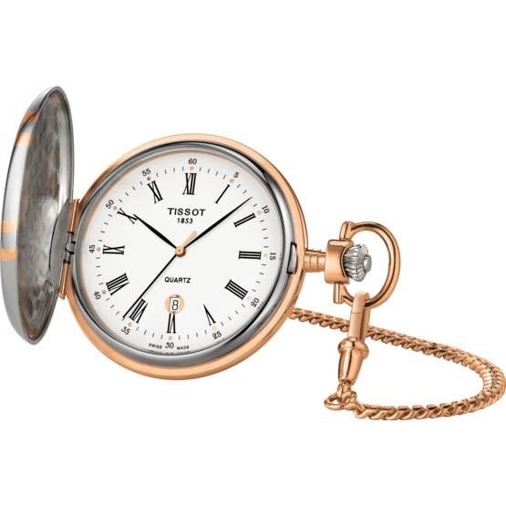 Tissot orologio da tasca Savonette 48,5mm bianco quarzo ottone dorato e palladio T862.410.29.013.00 - Gioielleria Capodagli