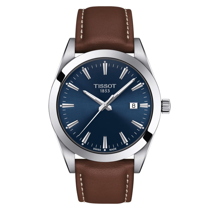 Tissot orologio uomo Gentleman blu 40mm acciaio quarzo pelle marrone T127.410.16.041.00 - Gioielleria Capodagli