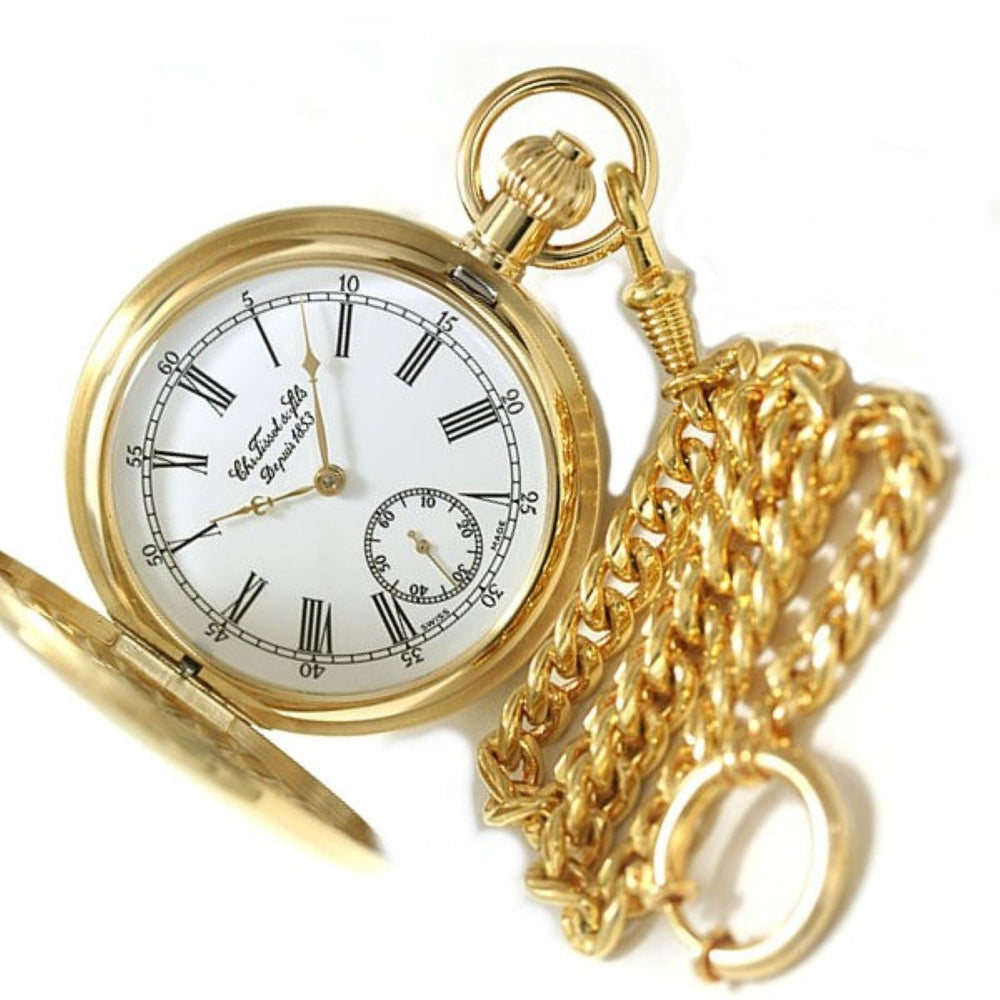 Tissot orologio da tasca Savonette Mechanical 48.96mm bianco carica manuale ottone finitura PVD oro giallo T83.4.451.13 - Gioielleria Capodagli