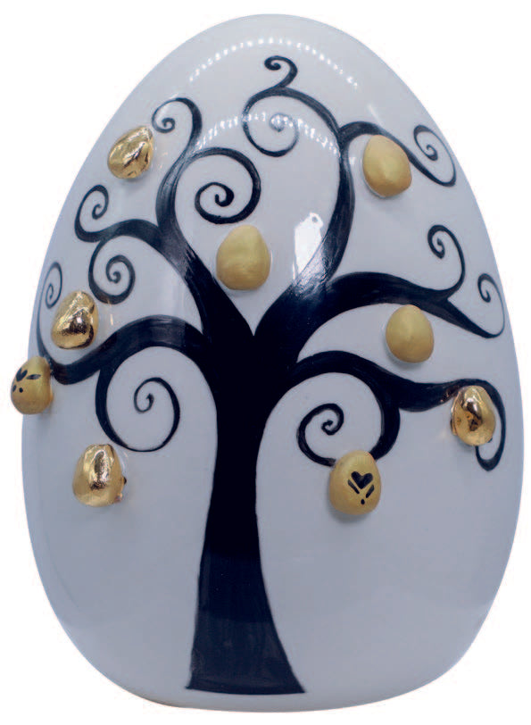 Huevo de árbol de la vida  ⁇ 8cm h.10cm porcelana hecho en Italia UO55/1