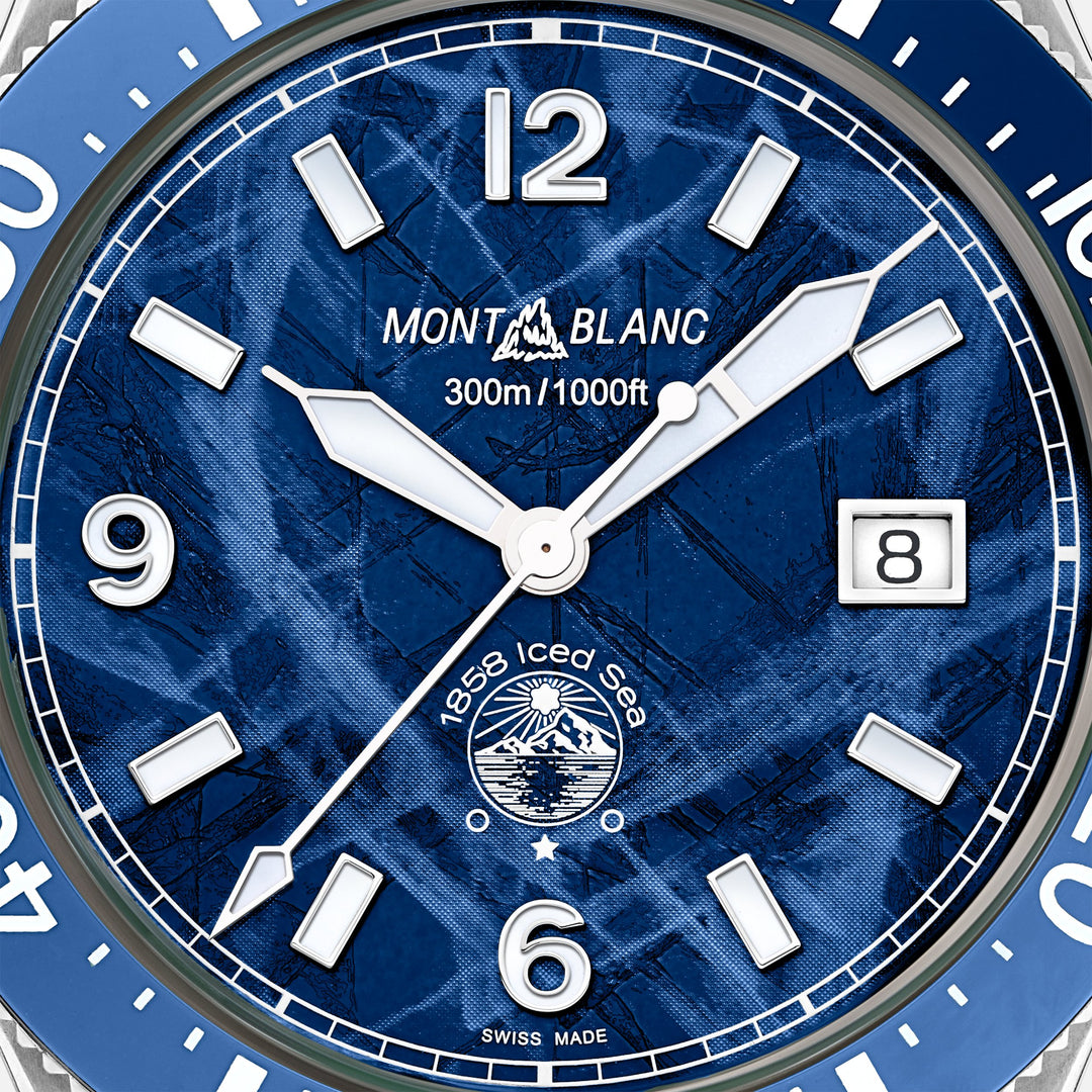 Montblanc montre 1858 Ice Sea Automatic Date 41mm bleu acier automatique 129370