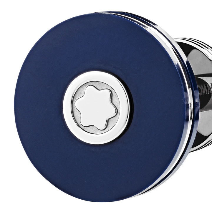 Montblanc round cufflinks in fine steel with blue resin 123812