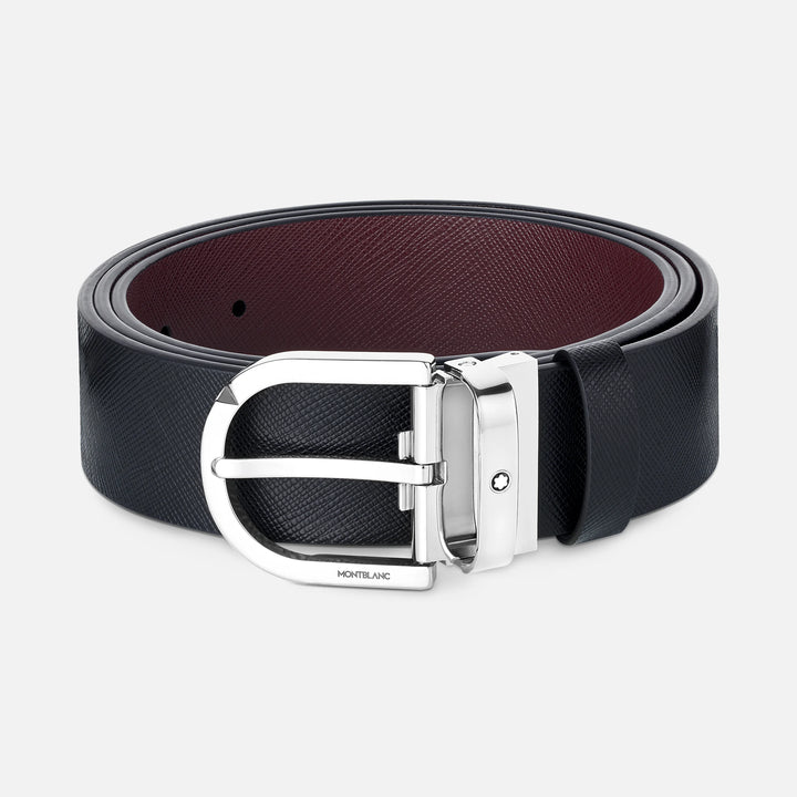 Montblanc belt 35mm horseshoe buckle reversible leather Sartorial black/must 131176