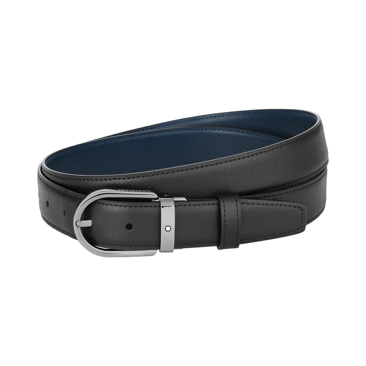 Montblanc Belt 30mm Buckle Horseshoe Reversible Leather Sartorial Black/Blue 128763