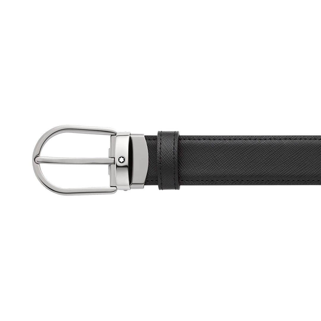 Montblanc Cinturón 30mm hebilla reversible herradura cuero sartorial negro/azul 128763