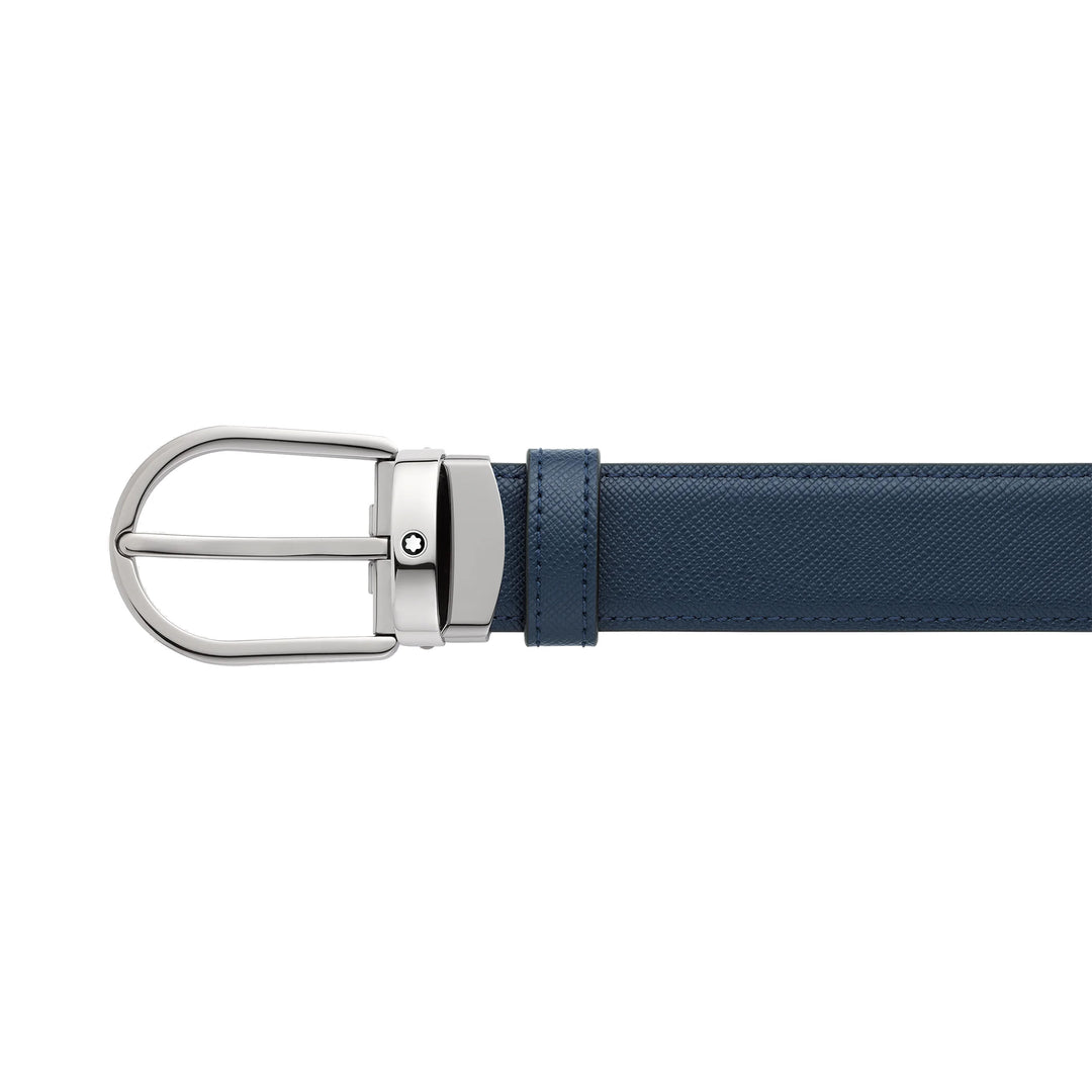 Montblanc Cinturón 30mm hebilla reversible herradura cuero sartorial negro/azul 128763