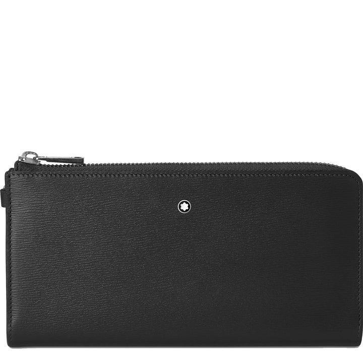 Montblanc Long Wallet 12 Compartments Meisterst ⁇ ck 4810 Black with Zipper and Removable Wrist Strap 129248