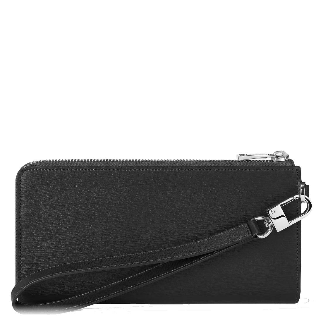 Montblanc Long Wallet 12 Compartments Meisterst ⁇ ck 4810 Black with Zipper and Removable Wrist Strap 129248