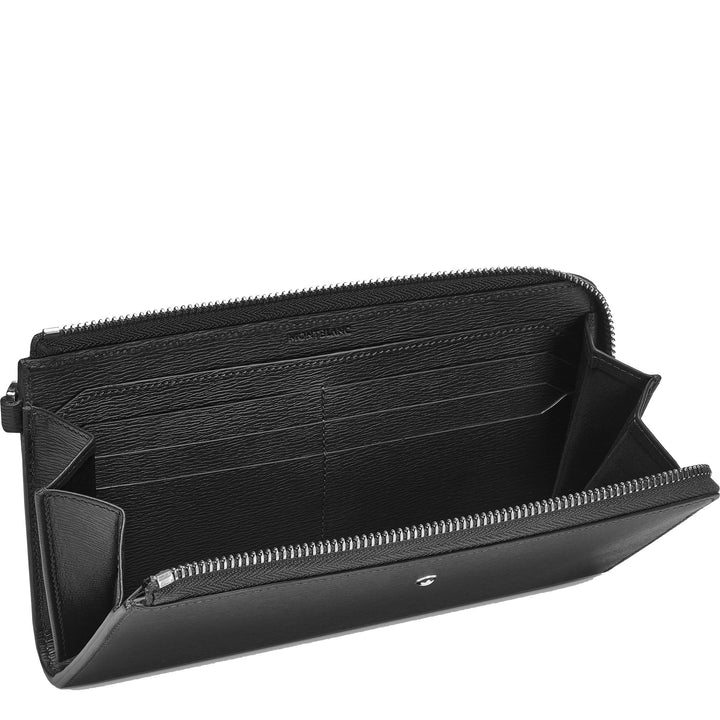 Montblanc portafoglio lungo 12 scomparti Meisterstück 4810 nero con cerniera e cinturino da polso amovibile 129248