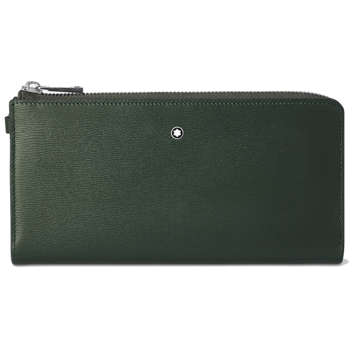 Montblanc Long Wallet 12 Compartments Meisterst ⁇ ck 4810 Deep Forest Green with Zipper and Removable Wrist Strap 129249