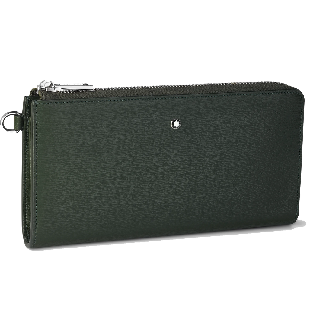 Montblanc Long Wallet 12 Compartments Meisterst ⁇ ck 4810 Deep Forest Green with Zipper and Removable Wrist Strap 129249