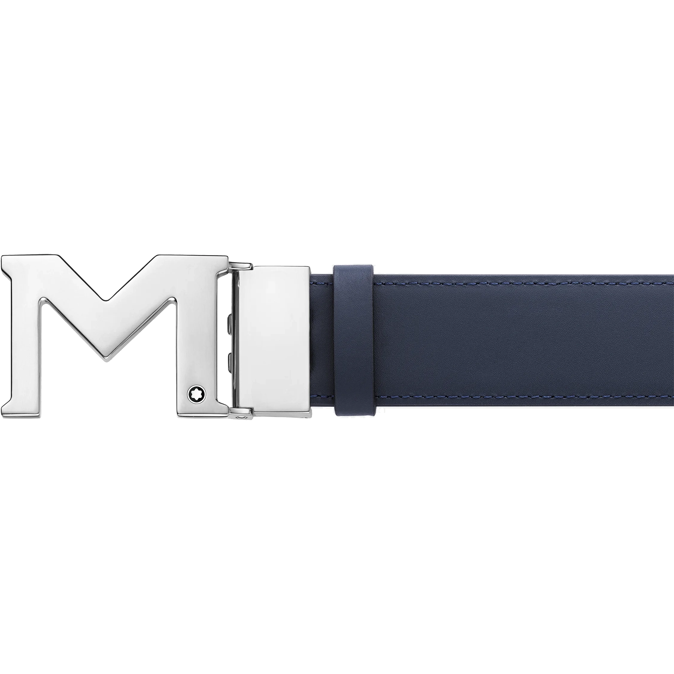Montblanc belt 35mm with black/blue leather M buckle reversible size adjustable 128787