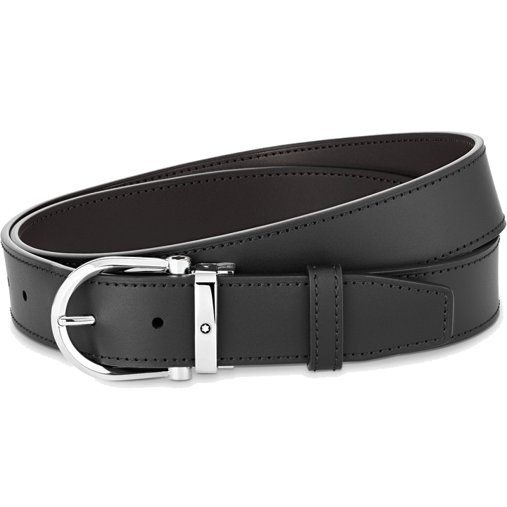 Montblanc belt 35mm reversible black/brown leather with horseshoe buckle 128783
