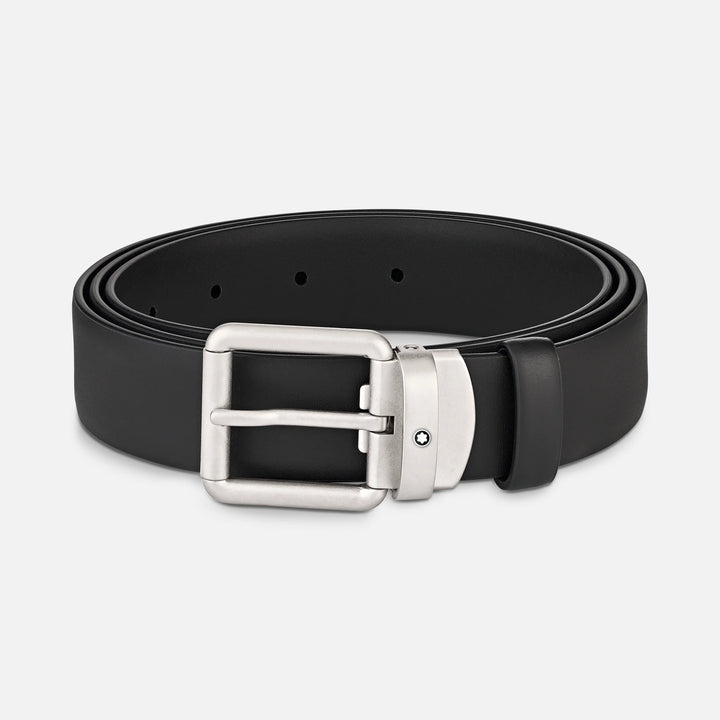 Montblanc vintage belt in black leather 30mm rectangular hueted satin 129453