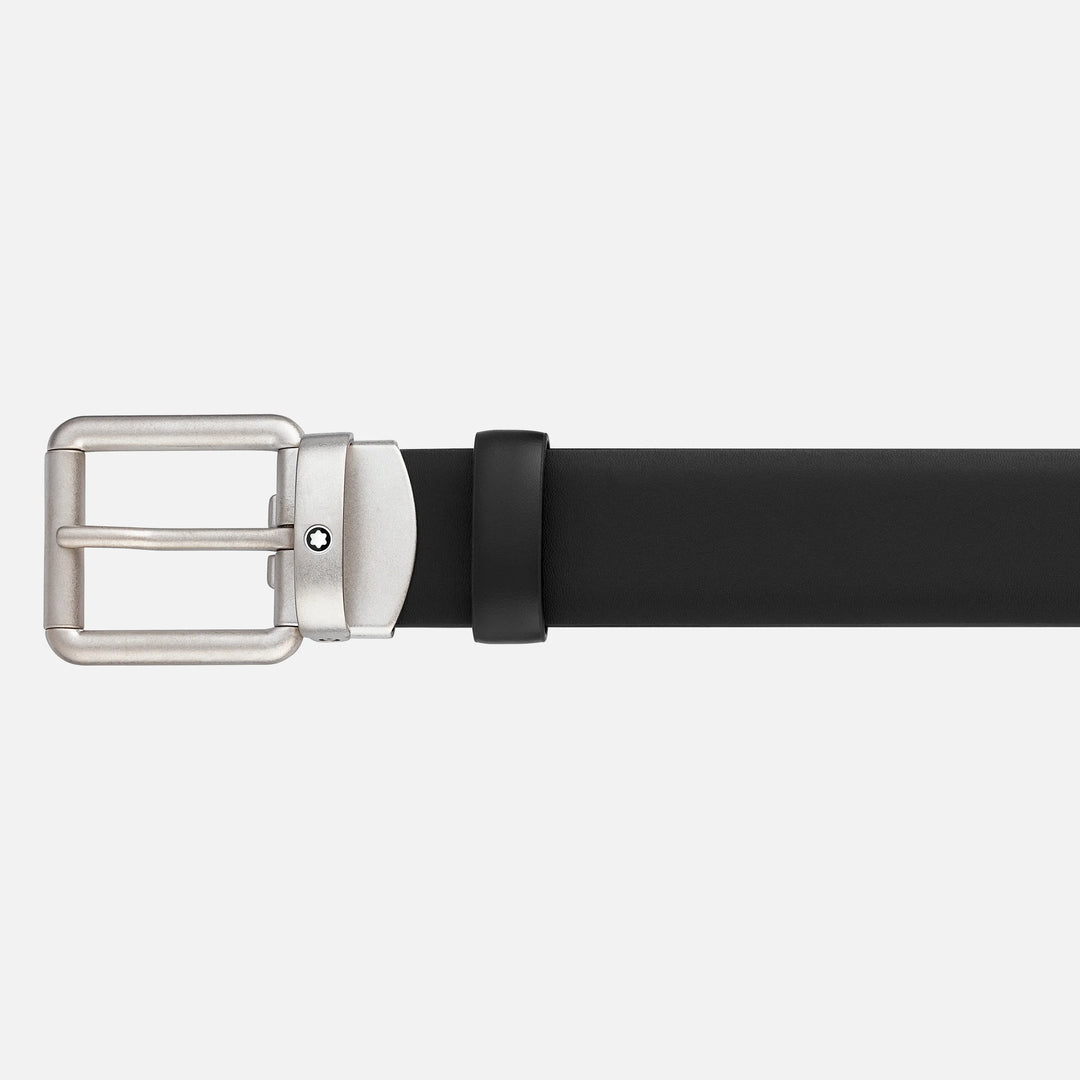 Montblanc vintage belt in black leather 30mm rectangular hueted satin 129453