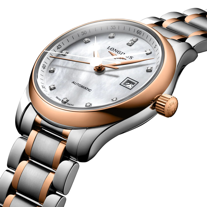 Longines orologio Master Collection 29mm madreperla diamanti automatico acciaio oro rosa L2.257.5.89.7