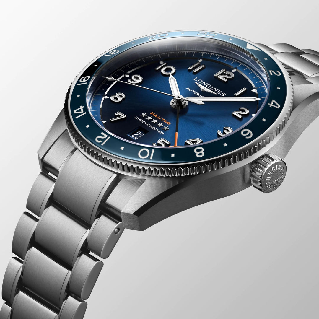 Longines orologio Spirit Zulu Time 42mm blu automatico acciaio L3.812.4.93.6