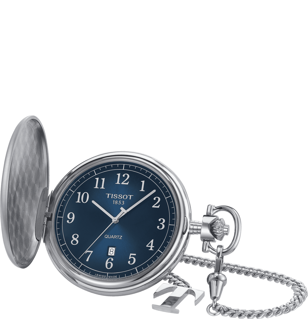 Tisssot pocket watch Savonette 48.5mm blue quartz steel T862.410.19.042.00