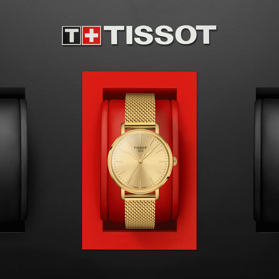 Tissssot watch Everytime Small 30mm champagne quartz steel finish PVD yellow gold T143.210.33.021.00