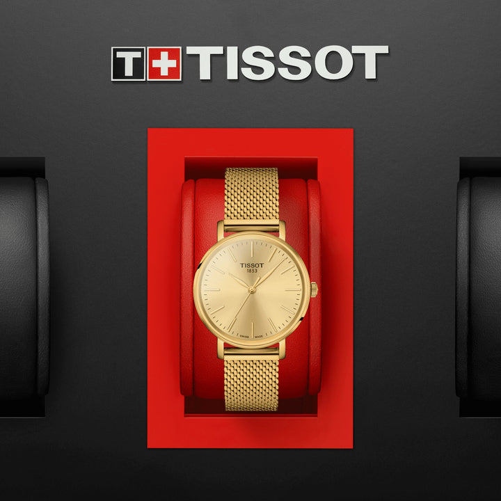 Tissot EveyTime Small 30 mm Champagner Quarz Stahl Finish PVD Gold Gold T143.210.33.021.00