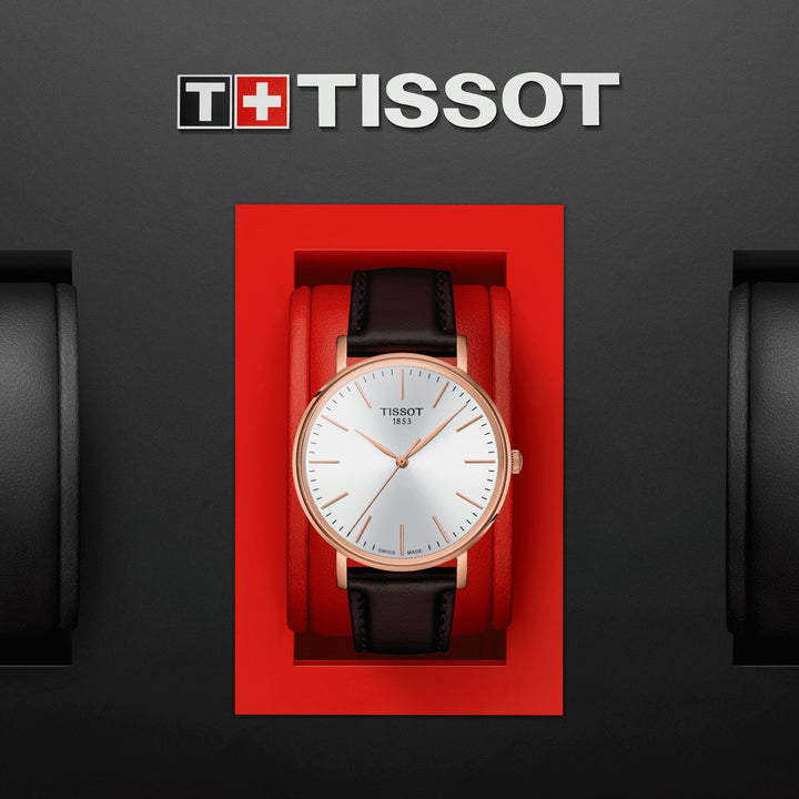 Reloj Tissot Everytime Gent 40 mm plateado acabado de acero de cuarzo PVD oro rosa T143.410.36.011.00