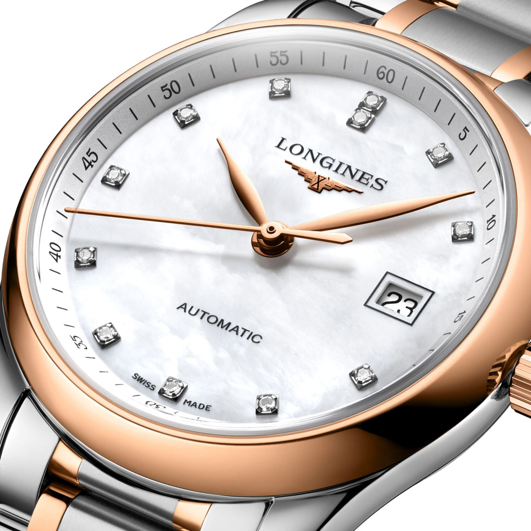 Longines watch Master Collection 29mm mother-of-pearl diamonds automatic rose gold L2.257.5.89.7