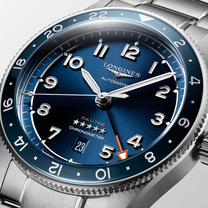 Longines orologio Spirit Zulu Time 42mm blu automatico acciaio L3.812.4.93.6