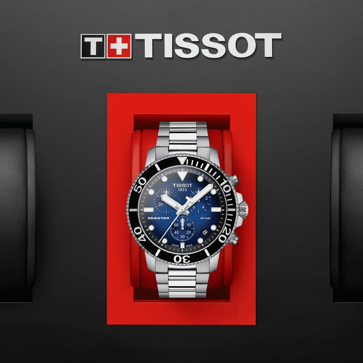 Montre Tisssot Seastar 1000 Chronographe 45mm bleu quartz acier T120.417.11.041.01