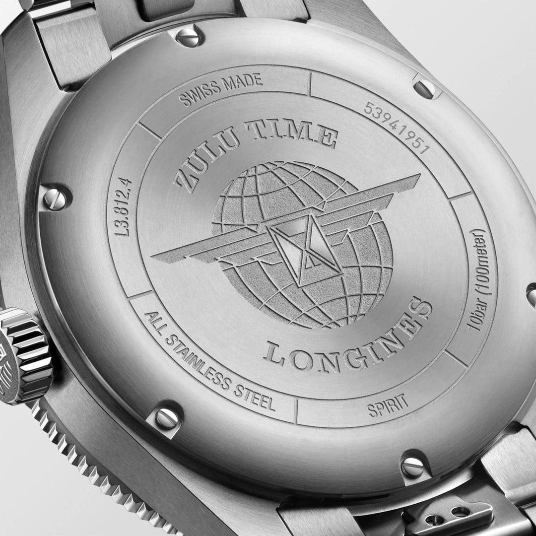 Reloj Longines Spirit Zulu Time 42mm negro acero automático L3.812.4.53.6