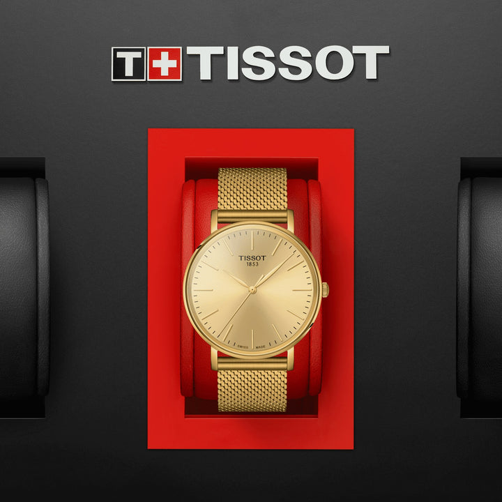 Tissot EveyTime Gent 40mm Champagner Quarz Stahl Finish PVD Gold Gold T143.410.33.021.00
