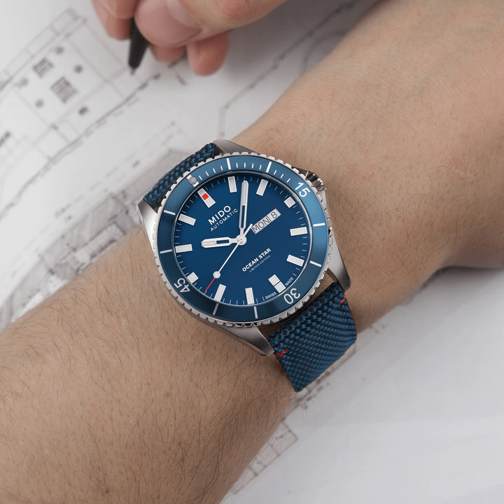 Mido watch Ocean Star 20th anniversary inspired by architecture limited edition 1841 pieces 42mm blue automatic steel M026.430.17.041.01