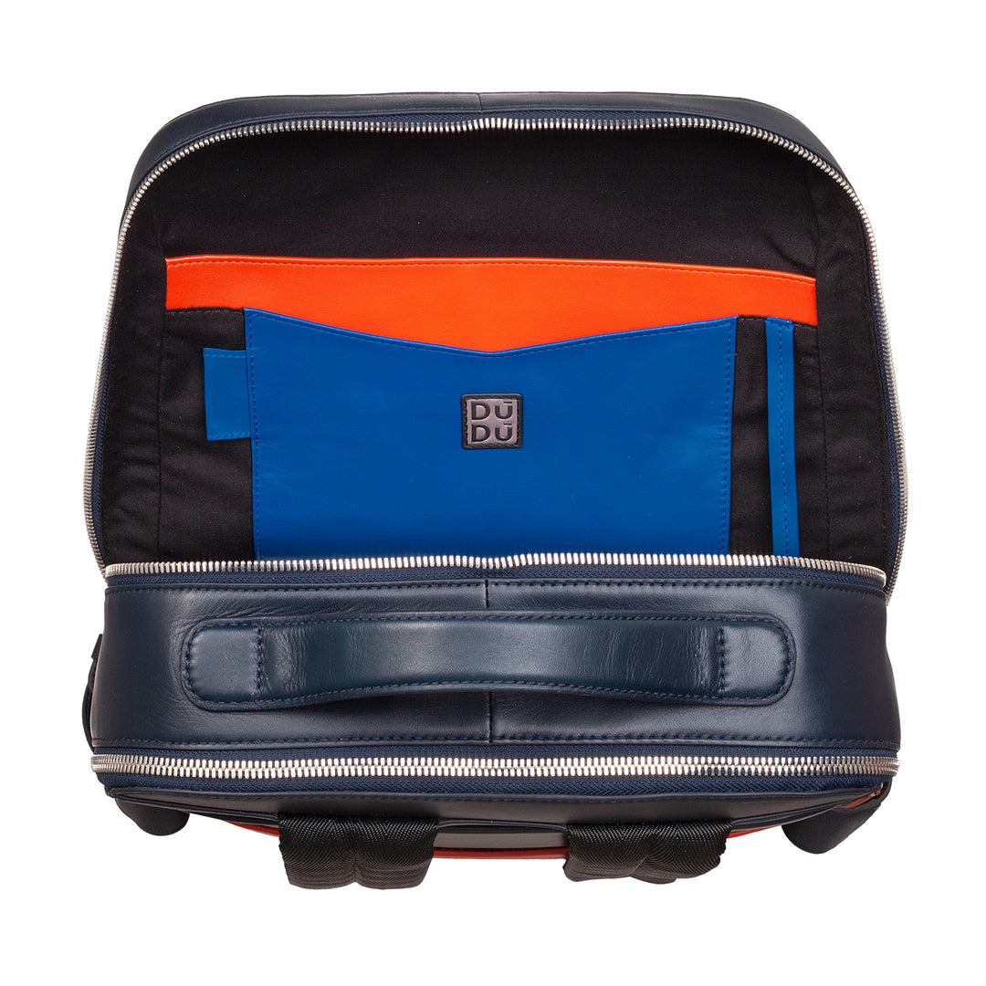 DuDu PC -Rucksack von bis zu 16 Zoll im echten Leder, eleganter Reise -Rucksack mit großer Kapazität mit Trolley -Unterstützung