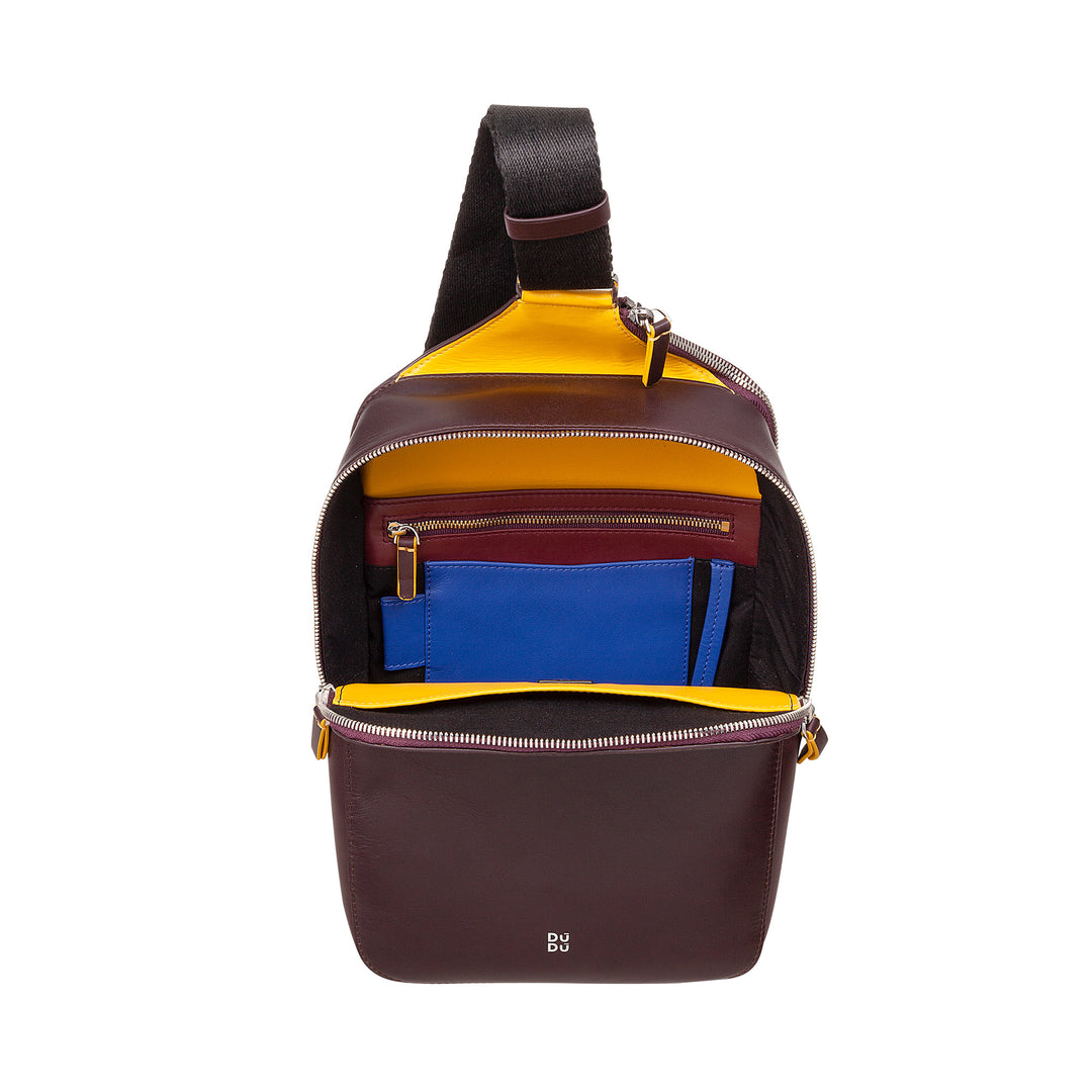 DUDU Men's Single Shoulder Backpack Leather Tablet Holder, Chest Bag with Adjustable Shoulder Zipper
