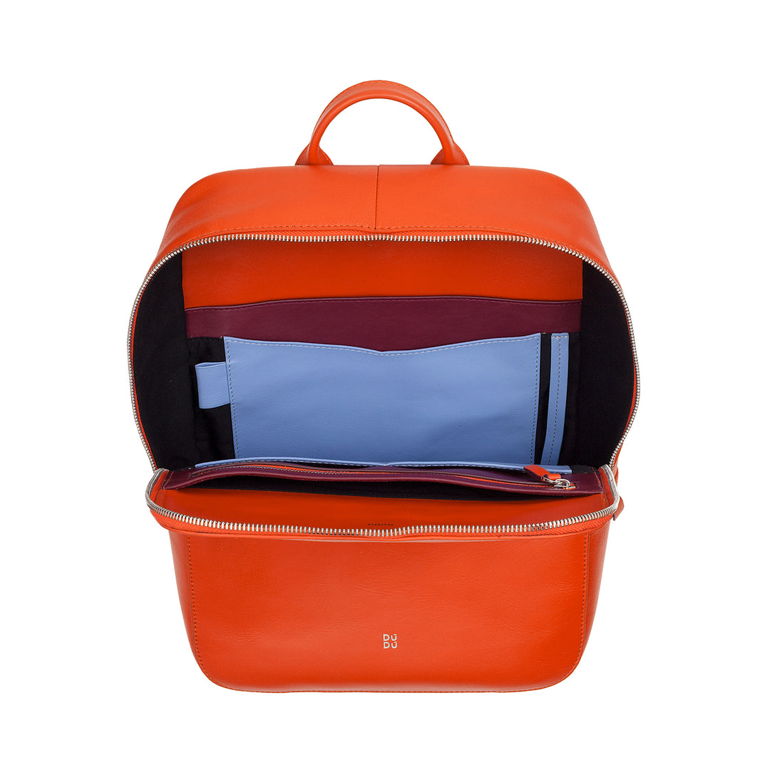 DuDu Sac à dos en cuir véritable élégant coloré jusqu'à 14 pouces, sac à dos portable MacBook et tablette iPad avec fermeture à glissière
