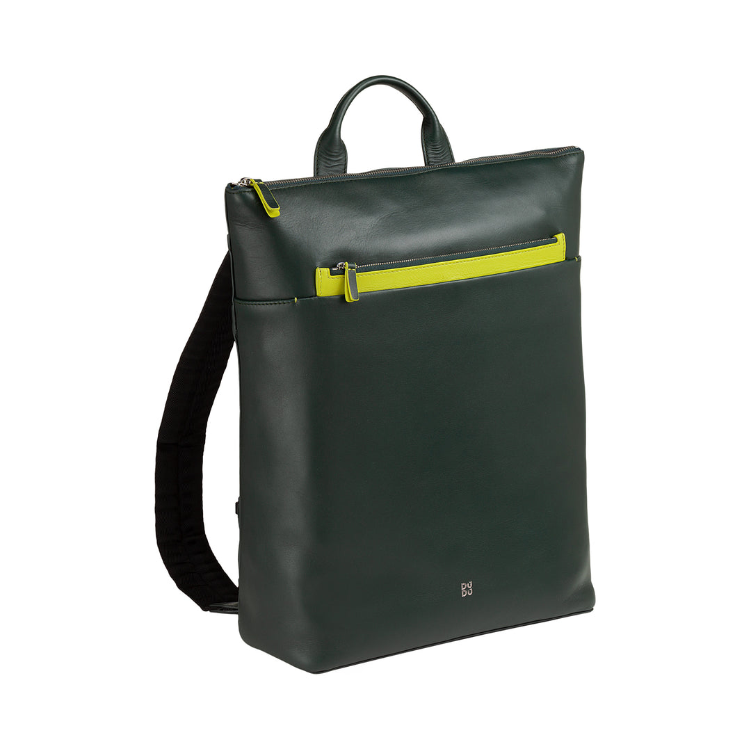 DuDu Herren Leder -Rucksack, tragbarer MacBook -PC -Rucksack von bis zu 16 Zoll, arbeiten Sie Rucksack für Reisen mit Reißverschluss und Trolley -Angriff