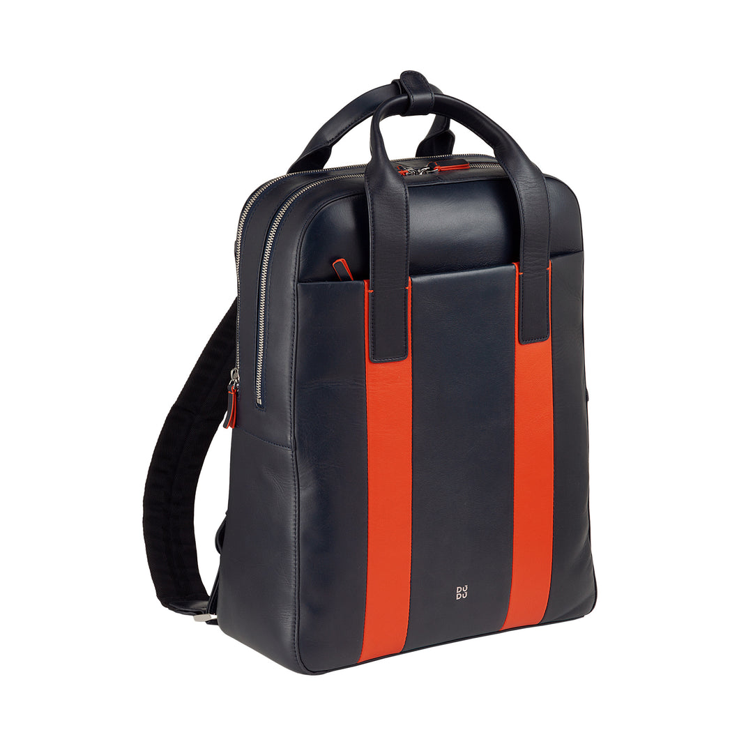 DUDU Men's Backpack Genuine Leather, PC Backpack up to 16", Tablet Holder, Business Travel Backpack Elegant Colorful with Trolley Mount